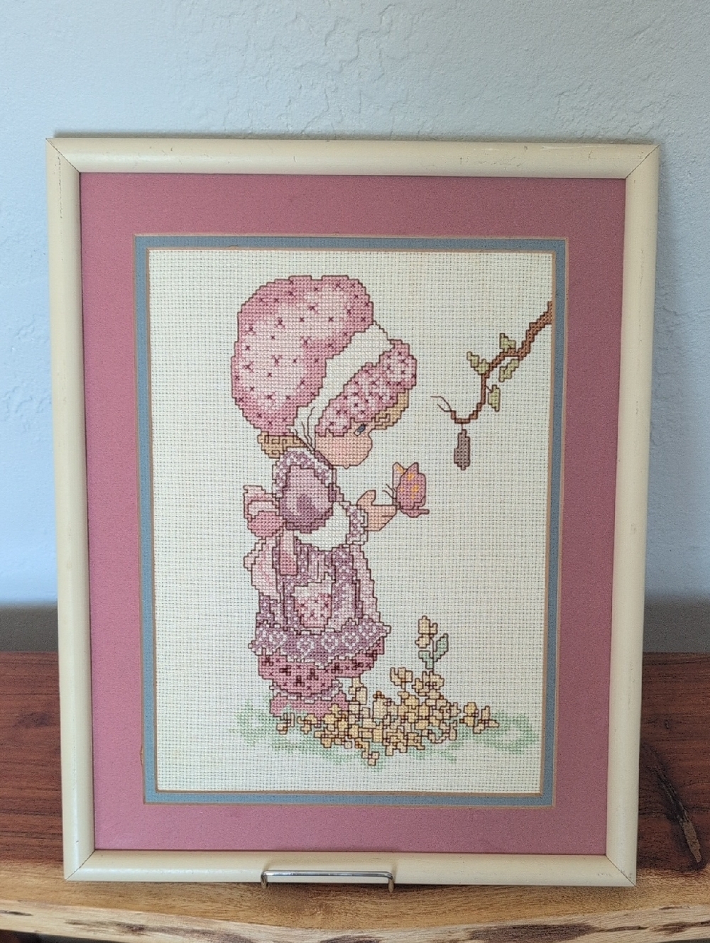 Vintage Precious Moments Cross Stitch F ramed Picture Home Art